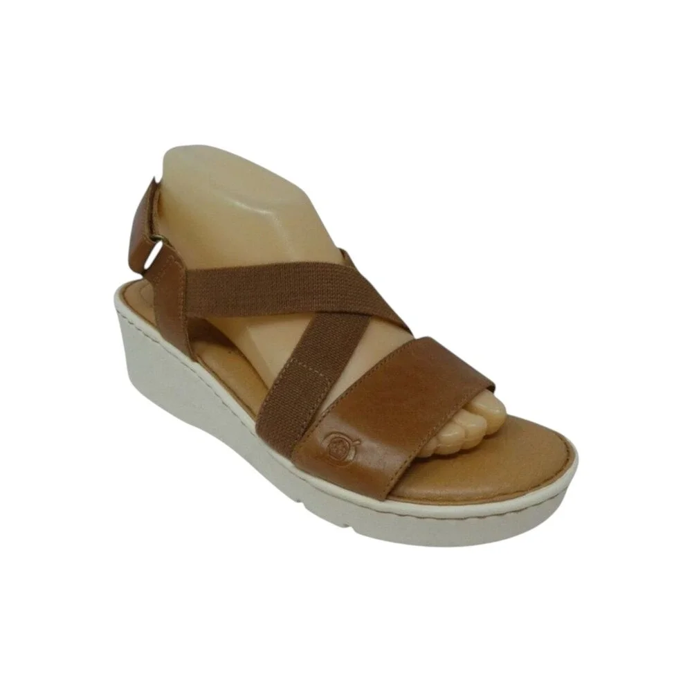 Born Paley Wedge Sandals Women‎ 10 Brown Leather Elastic Straps Comfort
